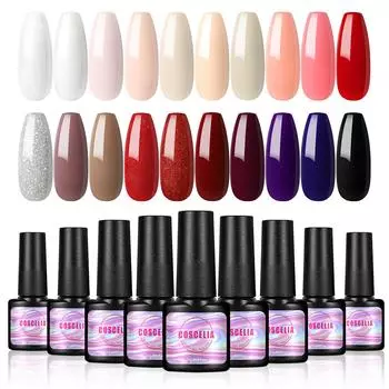 COSCELIA 20 цветов маникюрный гель-лак 7 мл дизайн ногтей блестящий УФ-светодиодный полуперманентный УФ-гель-лак дизайн ногтей DIY чистый гель для инструментов для маникюрного салона