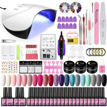 COSCELIA, 20 цветов, набор гель-лаков для ногтей, чистый цветной гель-лак, набор полигелей для наращивания ногтей с УФ-светодиодной лампой 36 Вт, дрель для ногтей, набор маникюрных инструментов