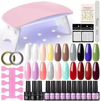COSCELIA 20 шт. Гель-лак для ногтей 8 мл УФ-гель для ногтей и базовое верхнее покрытие с лампой для ногтей Наклейки для ногтей Инструменты для дизайна ногтей Дизайн DIY Набор гелей для рисования ногтей