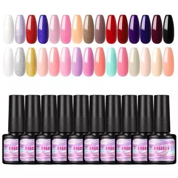 COSCELIA 24 шт./компл. гель-лак для дизайна ногтей, замачиваемый УФ/светодиодный полуперманентный гель, долговечный гель-лак для маникюрного салона/домашнего набора, необходимая лампа для сушки ногтей