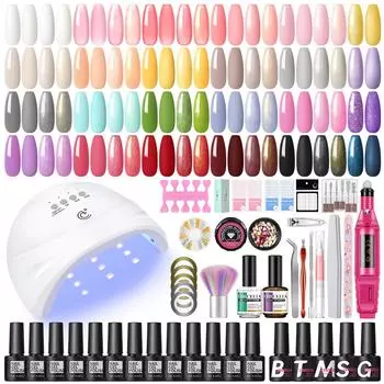 Coscelia 24Pcs 7ML Nail Gel Polish Kit with Nail Lamp Nail Drill Machine Top and Base Coat Nail Prep and Primer Nail Rhinestone Glue Nail Art Design