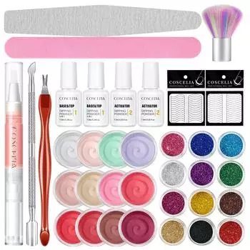 COSCELIA 2 г 8 цветов Набор пудры для окунания ногтей Активатор пудры для окунания и пудра для окунания ногтей Базовое верхнее покрытие для начального дизайна ногтей Набор красочных окунаний для ногтей