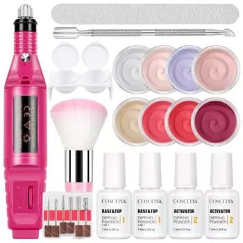 COSCELIA, 2 г, набор окунающих порошков, 8 цветов, фреза для ногтей, активатор окунающего порошка, пудра для окунания ногтей, основа и верхнее покрытие, маникюрные инструменты, красочные окунаемые ногти