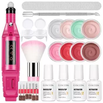 COSCELIA 2 г Порошок для окунания 8 шт. Порошок для ногтей с верхним базовым покрытием Активатор Система для окунания ногтей Набор фрез для французских ногтей Маникюрный набор