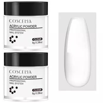 COSCELIA, 2 шт., прозрачная розово-белая акриловая пудра для 3D-резьбы, наращивание ногтей, хрустальный порошок, нужна акриловая жидкость для наращивания ногтей, набор накладных типсов для ногтей