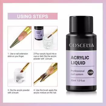 COSCELIA 30 мл акриловая жидкость для резьбы по дереву кристаллический порошок полимерный дизайн ногтей хрустальные порошки жидкий порошок для ногтей для маникюра дизайн ногтей маникюрный салон