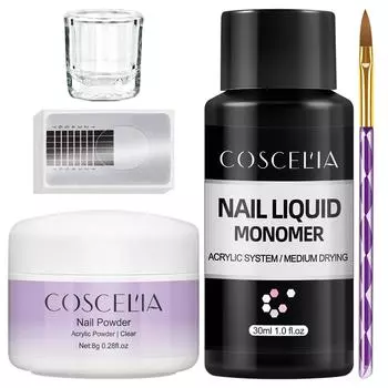 COSCELIA 30 мл акриловый жидкий мономер акриловые маникюрные инструменты и 8 г акриловая пудра для наращивания ногтей 3D резьба набор накладных кончиков ногтей