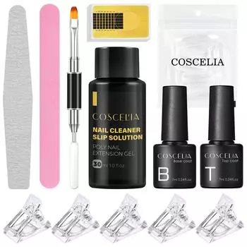 COSCELIA 30 мл очищающее средство плюс для полигеля для наращивания ногтей, средство для быстрого наращивания ногтей и формы для накладных ногтей, набор кистей для маникюра