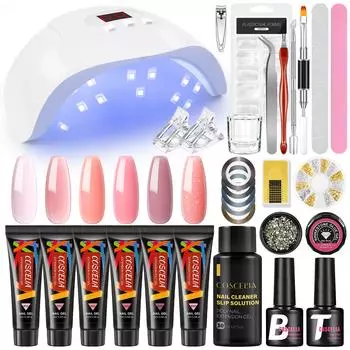 COSCELIA 36 Вт лампа для ногтей и 6 шт. полигель для наращивания ногтей, очищающее средство плюс для наращивания ногтей, набор накладных типсов для ногтей