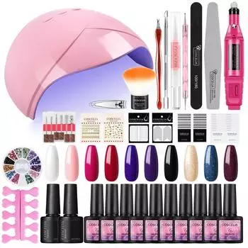 COSCELIA 36 Вт УФ-светодиодная лампа для ногтей Сушилка 10 шт. Гель-лак для ногтей Стартовый набор Маникюрные инструменты Фреза для ногтей Набор сверл для дизайна ногтей Маникюрный набор