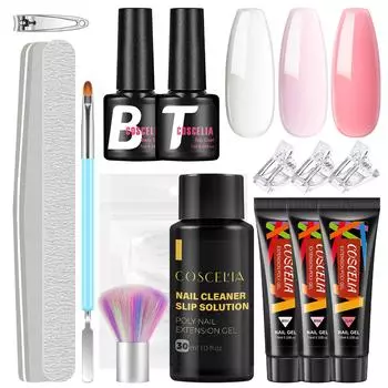 COSCELIA 3 цвета прозрачный розовый поли-гель для наращивания ногтей набор УФ-гелей для наращивания ногтей с противоскользящим раствором профессиональные инструменты для дизайна ногтей маникюрный салон набор DIY
