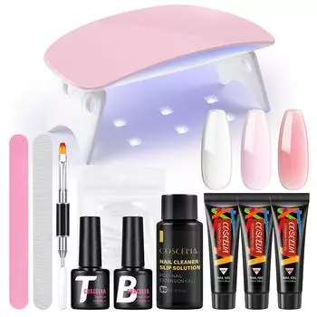 COSCELIA 3 шт. полигель для наращивания с базовым верхним слоем 6 Вт лампа для ногтей 30 мл скользящий раствор и двухсторонняя кисть для ногтей Маникюрные инструменты для маникюра Дизайн ногтей для дома