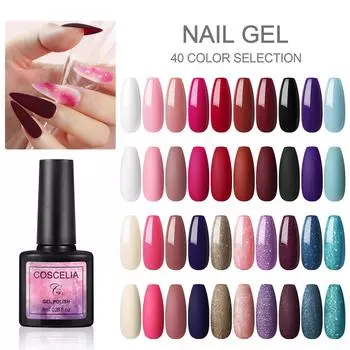 COSCELIA 40-цветный гель-лак для ногтей, полуперманентный гель-лак для ногтей с блестками и классический лак, необходима светодиодная УФ-лампа для сушки и базового верхнего слоя лака