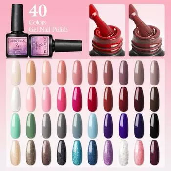 COSCELIA, 40 цветов, набор гель-лаков для ногтей, маникюрный набор, УФ-гель для дизайна ногтей, УФ-светодиодная лампа, лак для ногтей, гель-лак для ногтей, лак для дизайна ногтей