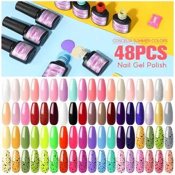COSCELIA 48 цветов Гель-лак для ногтей Летний цвет замачиваемый УФ-гель-лак 7 мл Лак для ногтей Блестящий лак для ногтей Гель-маникюр Маникюрный салон Полуперманентный