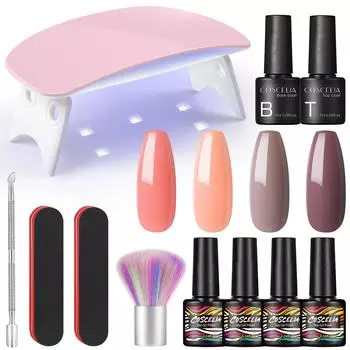COSCELIA 4 шт. Гель-лак для ногтей Набор инструментов для маникюра 6 Вт УФ-светодиодная лампа и вымачиваемая долговечная основа Верхнее покрытие Лаки для ногтей Гель-лаки для ногтей Стартовый набор