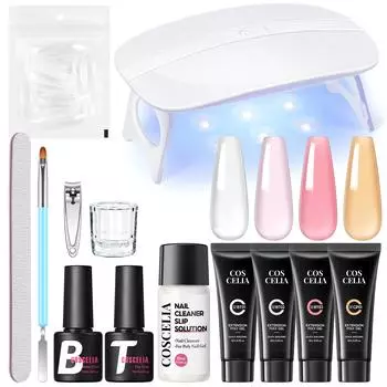 Coscelia 4Pcs Poly Nail Extension Gel Kit 6W Nail Lamp with Top and Base Coat Semi Permanent Beauty Nail Art Gel For Extension Quick Building