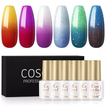 COSCELIA 6 7 мл цветной термогель для ногтей УФ-блеск, изменяющий температуру гель-лак, длительный лак, набор гелей для дизайна ногтей