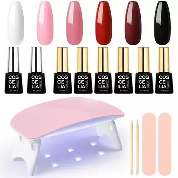 COSCELIA 6 цветов Набор гель-лаков для ногтей Полупостоянный УФ/светодиодный гель-лак с лампой для сушки ногтей мощностью 6 Вт для маникюра Набор инструментов для дизайна ногтей Набор пилочек для ногтей