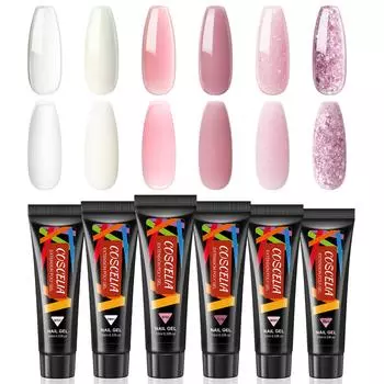 COSCELIA 6 цветов телесного розового цвета, строительный гель для ногтей, гель для укрепления ногтей, набор поли УФ-гелей, гель для наращивания ногтей для начинающих и профессиональных салонов дизайна ногтей, набор для самостоятельного изготовления