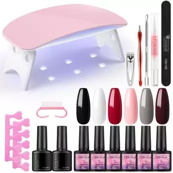 COSCELIA 6 шт. Гель-лак для ногтей Аксессуары для ногтейУФ-гель-лак 6 Вт Лампа для сушки ногтей Маникюрный набор со стразами для дизайна ногтей и набором базового покрытия Soak Off Top