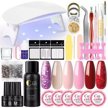 COSCELIA 6 шт. гель-лак для ногтей Soak Off Matte Top Base Coat Очищающее средство для лака для ногтей Плюс и УФ-светодиодная лампа для сушки ногтей Набор инструментов для ногтей для росписи ногтей