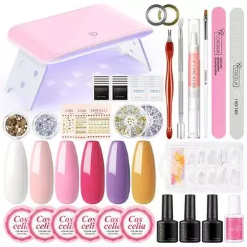 COSCELIA 6 шт. Гель-лак для ногтей Soak Off UV Gel с USB-лампой для ногтей 18 Вт amd Matte Top Base Coat Маникюрные инструменты Гель для рисования ногтей Набор для украшения ногтей DIY