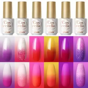 COSCELIA, 6 шт., набор гель-лаков для ногтей, 7 мл, изменяющий температуру гель-лак для ногтей, инструменты для дизайна ногтей, летний набор термогель-лаков, меняющих цвет