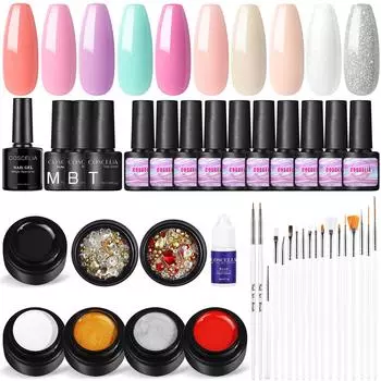 COSCELIA 7 мл гель-лак для ногтей и 5 мл гель-лайнер-паук матовый верхний базовый слой гель-лак УФ-гель для ногтей маникюрный набор со стразами