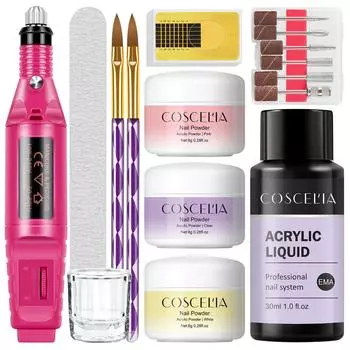 COSCELIA 8 г акриловая пудра акриловый жидкий мономерный кристалл набор для ногтей для 3D вырезания ногтей маникюрный набор дрель для ногтей накладные кончики ногтей инструменты для дизайна ногтей