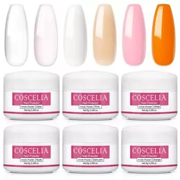 COSCELIA 8 г акриловая пудра прозрачный розовый белый кристаллический порошок для наращивания ногтей 3D резьба для наращивания ногтей французские ногти накладные ногти нужна акриловая жидкость