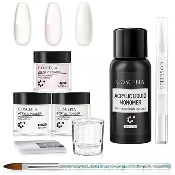 COSCELIA 8 г акриловая пудра с 30 мл жидкой акриловой накладными ногтями для дизайна ногтей, набор для сборки 3D-резьбы, быстрое наращивание ногтей, набор хрустальной пудры