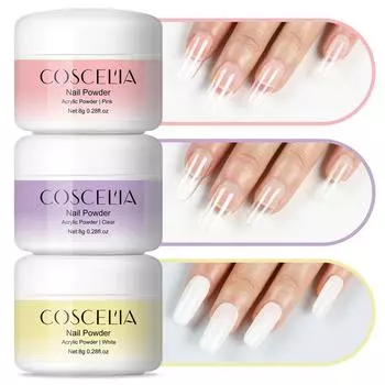 COSCELIA 8 г кристаллическая акриловая пудра для наращивания ногтей, маникюрный инструмент, французские ногти, акриловая пудра для ногтей, набор для создания накладных ногтей