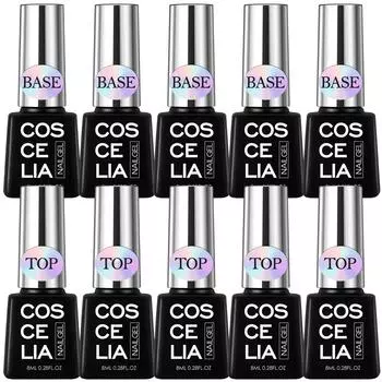 COSCELIA 8 мл, 5 шт. базовое покрытие и 5 шт. верхнее покрытие, лак для маникюра, набор для маникюра, требующий отверждения в лампе для гель-лака для ногтей, инструмент для базового покрытия без протирания