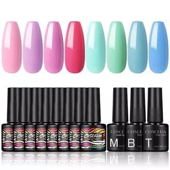 COSCELIA 8 шт. набор гель-лаков для ногтей с матовым верхним базовым слоем УФ-гель-лак для ногтей Гель-лак для маникюра Инструменты УФ-гель-лак для ногтей Чистый цветной гель-набор для ногтей
