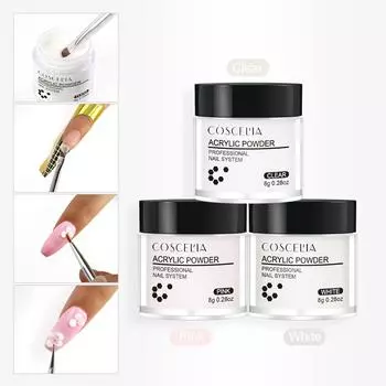 COSCELIA Акриловая пудра для ногтей Акриловая пудра для окунания Вырезать кристаллический порошок Полимерный 3D дизайн ногтей для наращивания ногтей Наращивание ногтей Блестящая пудра для маникюра