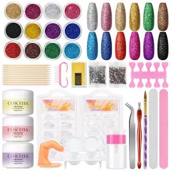 COSCELIA акриловая пудра и красочная блестящая пудра для ногтей акриловый набор для дизайна ногтей для 3D-резки наращивания ногтей хрустальная блестящая пудра