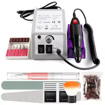 COSCELIA, электрическая дрель для ногтей, 2000 об/мин, набор для полировки ногтей с сверлами для ногтей, 100 шт., шлифовальные ленты, пилочка для ногтей, инструмент для удаления геля для ногтей