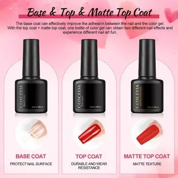 COSCELIA Базовое покрытие Матовое и прозрачное верхнее покрытие для гель-лака для ногтей Soak Off UV LED Долговечный яркий лак Функциональный гель-лак для дизайна ногтей Маникюрный инструмент