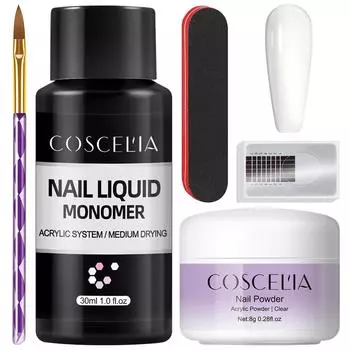 COSCELIA белый прозрачный розовый кристаллический порошок акриловый жидкий набор накладные кончики ногтей для наращивания ногтей акриловая пудра полный набор для начинающих инструменты для дизайна ногтей