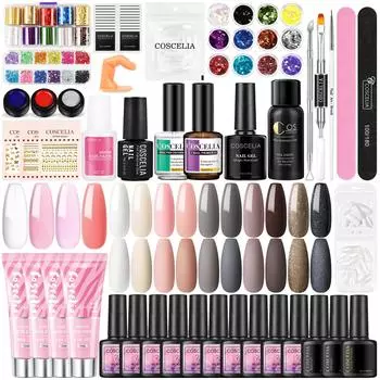 COSCELIA Гель-лак для ногтей Маникюрный набор Набор гель-лаков для ногтей Набор гель-лаков для ногтей 36 Вт Лампа для ногтей Украшение ногтей Набор блесток с матовым верхним базовым покрытием