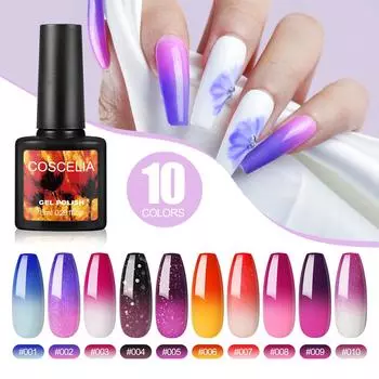 COSCELIA Гель-лак с изменением температуры 8 мл Термальный гель-лак с изменением цвета замачиваемый УФ-гель с блестками Температура дизайна ногтей 10 цветов на выбор