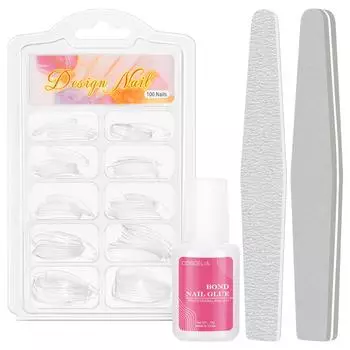 COSCELIA Клей для ногтей и прозрачные белые накладные ногти для накладных ногтей Маникюрный инструмент Наращивание ногтей Набор для дизайна искусственных ногтей