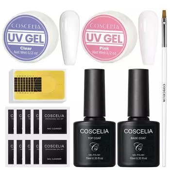 COSCELIA Маникюрные инструменты Дизайн ногтей Базовое верхнее покрытие и 15 мл УФ-гель Прозрачный розовый белый Полигель для наращивания ногтей Праймер для ногтей Наборы гелевых форм для ногтей
