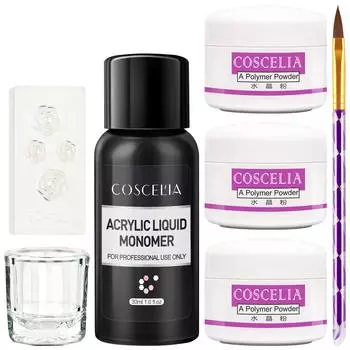COSCELIA Маникюрный набор Акриловая пудра для ногтей Мономерный акриловый жидкий набор для ногтей Кристалл 3D-резьба Дизайн Набор для наращивания ногтей Набор для наращивания ногтей