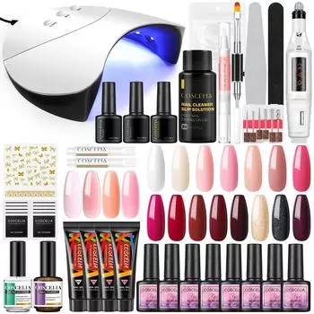 COSCELIA Маникюрный набор для ногтей Лампа для сушки ногтей 36 Вт УФ-светодиодная лампа Быстрое наращивание Полигель для наращивания Набор Гель-лак для ногтей УФ-гель Инструменты для дизайна ногтей