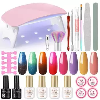 COSCELIA Маникюрный набор Термальный гель-лак для изменения цвета ногтей Лампа для сушки ногтей и гель-лак для ногтей Гель для рисования ногтей Инструменты для дизайна ногтей Набор для самостоятельного изготовления ногтей
