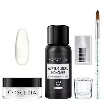 COSCELIA Набор акриловых ногтей Акриловая пудра Набор акриловых жидкостей Кристаллический набор с инструментами для наращивания ногтей Акриловые инструменты для украшения ногтей Маникюрный набор для наращивания ногтей