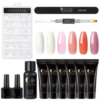 COSCELIA Набор для наращивания ногтей Быстрое наращивание полигеля для наращивания ногтей для накладных ногтей Soak Off Гель-лак для ногтей Камуфляжный УФ-светодиодный гель Прозрачные чешуйки для ногтей