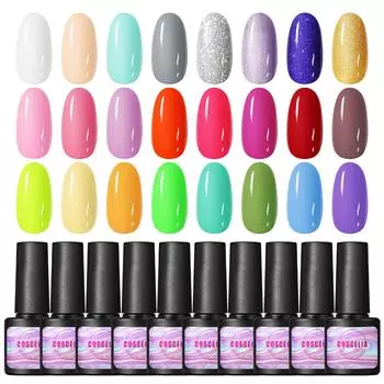 COSCELIA Набор гель-лаков для ногтей 24 шт. 7 мл Soak Off UV LED Набор гель-лаков для ногтей Полуперманентный лак для ногтей Гели для ногтей Лак Салон Домашний рождественский подарочный набор